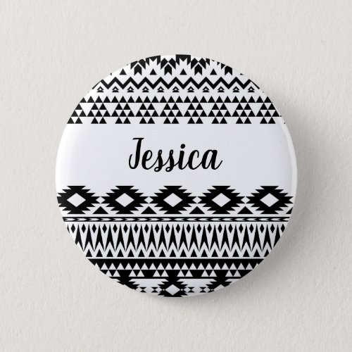Black and White Aztec geometric vector pattern Pinback Button