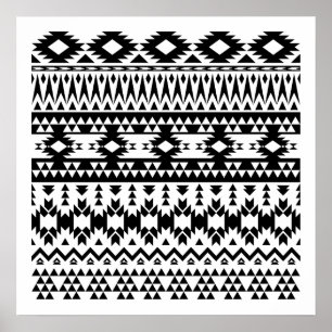 Black and White Aztec geometric vector pattern Poster