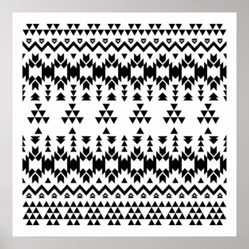 Black and White Aztec geometric vector pattern Poster