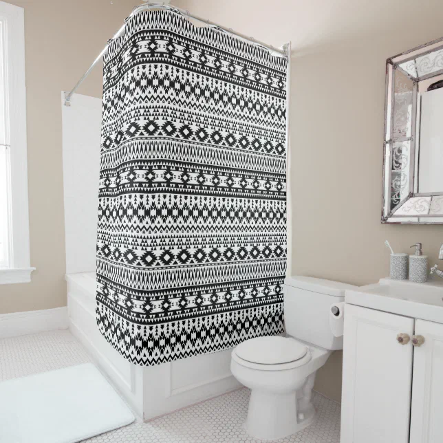 Black and White Aztec geometric vector pattern Shower Curtain Zazzle