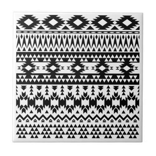 Black and White Aztec geometric vector pattern Tile