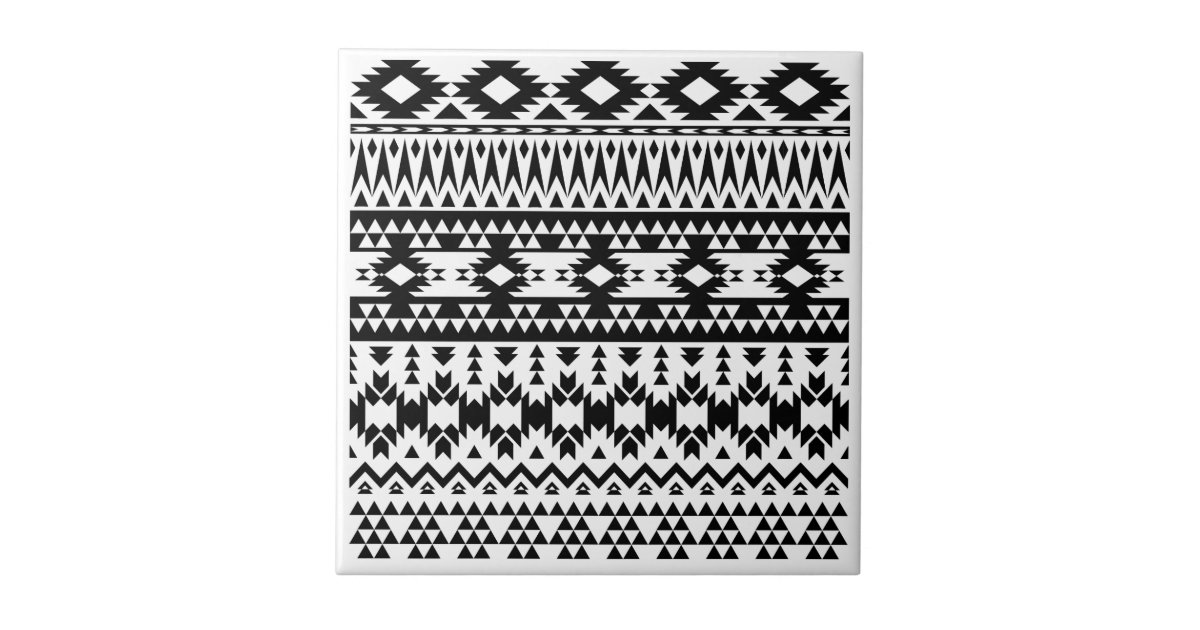 Black and White Aztec geometric vector pattern Tile Zazzle