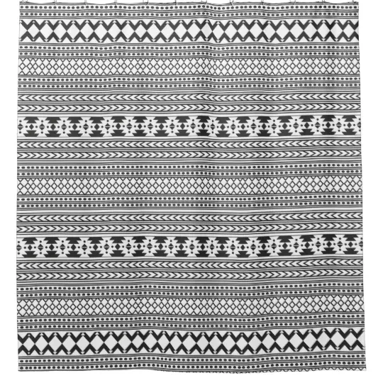Black And White Aztec Pattern, Black And White Aztec Shower Curtain