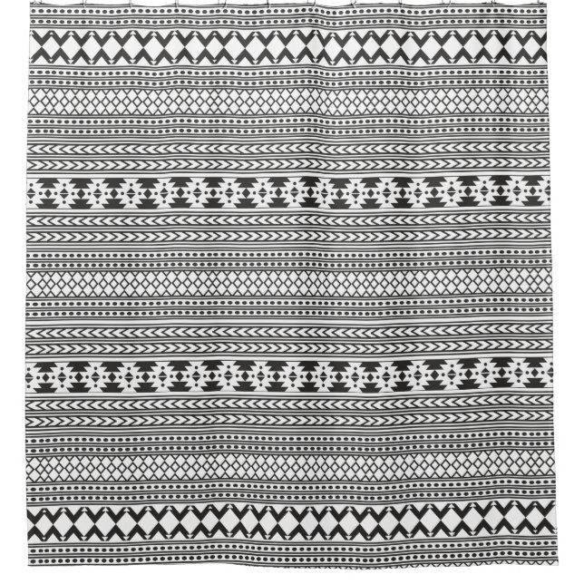 Black And White Aztec Pattern Southwestern Style Shower Curtain (Front)