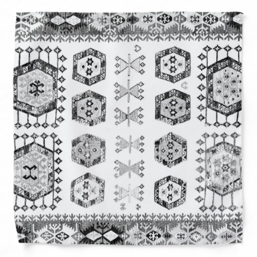 Black and White Aztec Shape Pattern Bandana