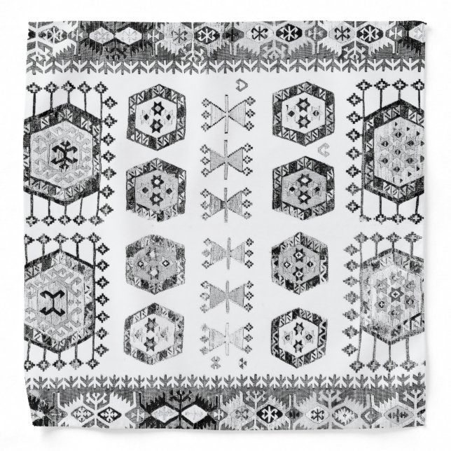 Black and White Aztec Shape Pattern Bandana (Front)