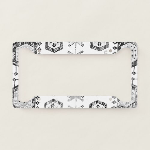 Black and White Aztec Shape Pattern License Plate Frame