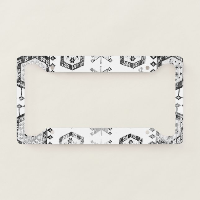 Black and White Aztec Shape Pattern License Plate Frame (Front)