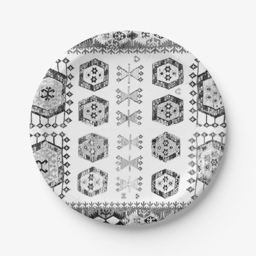 Black and White Aztec Shape Pattern Paper Plates