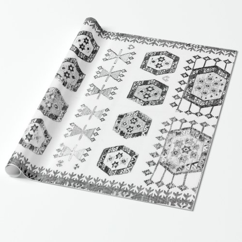 Black and White Aztec Shape Pattern Wrapping Paper