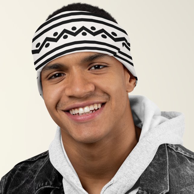 Black And White Aztec Tie Headband (the perfect trending tribal design headband.)