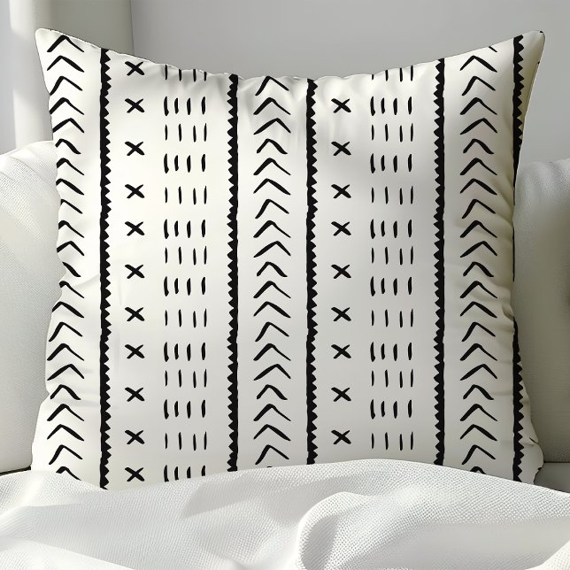 Black and White Aztec Tribal Boho Pattern Throw Pillow (Creator Uploaded)
