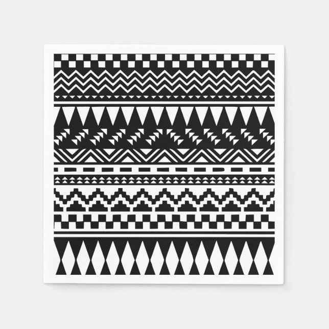Black and White Aztec Tribal Napkins (Front)