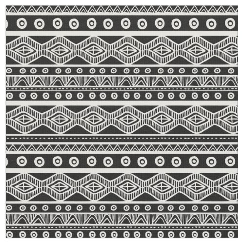 Black and White Aztec Tribal Pattern Fabric