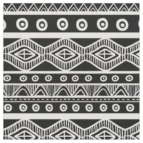 Black and White Aztec Tribal Pattern Fabric 2