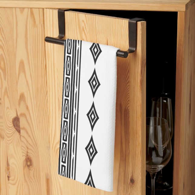 Black and White Aztec Tribal Striped Pattern Kitchen Towel (Thirds Fold)