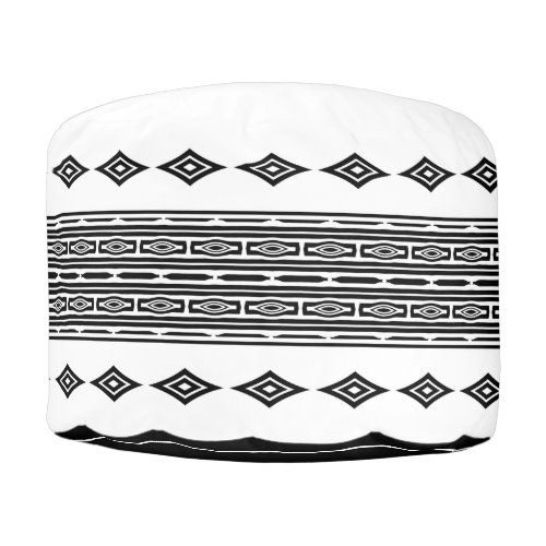 Black and White Aztec Tribal Striped Pattern Pouf