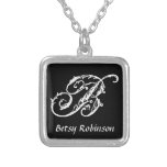 Black and White B Monogram Initial Personalized Silver Plated Necklace