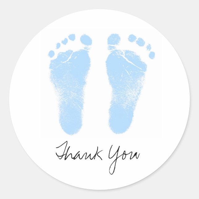 Black and White Baby Footprints Classic Round Sticker (Front)