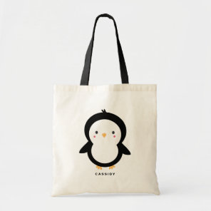 Black and White Baby Penguin Kids Personalized Tote Bag