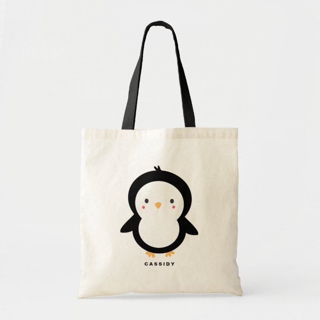Black and White Baby Penguin Kids Personalized Tote Bag (Front)