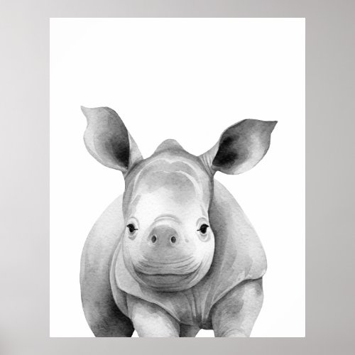 Black and White Baby Rhinoceros Art Print