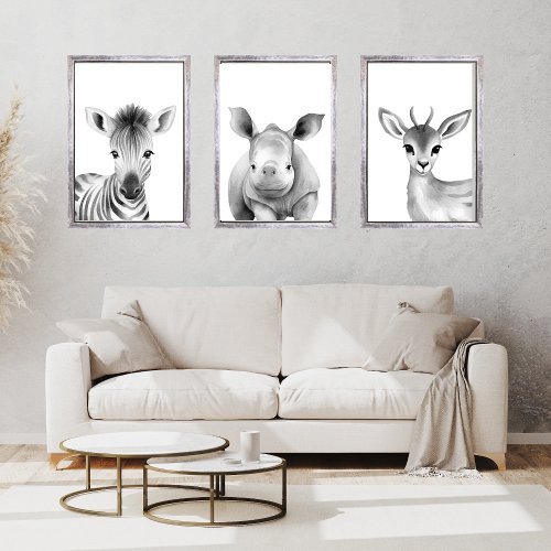 Black and White Baby Rhinoceros Art Print