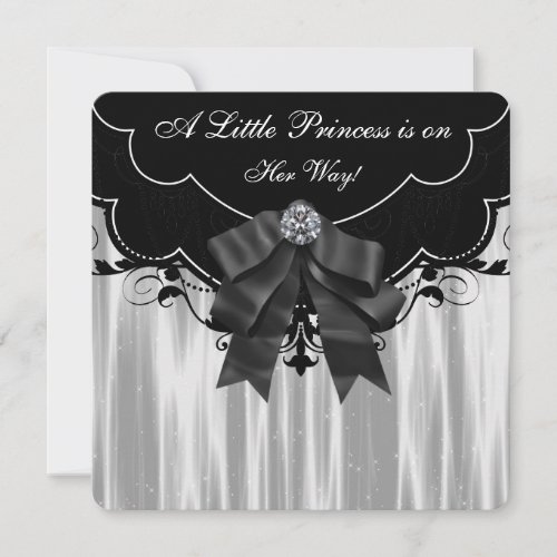 Black White Princess Baby Shower Invitations