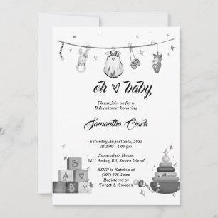 Black and White Baby Shower Invitation