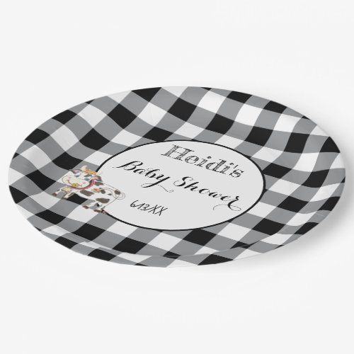Black and White Baby Shower Paper Plates with Cow