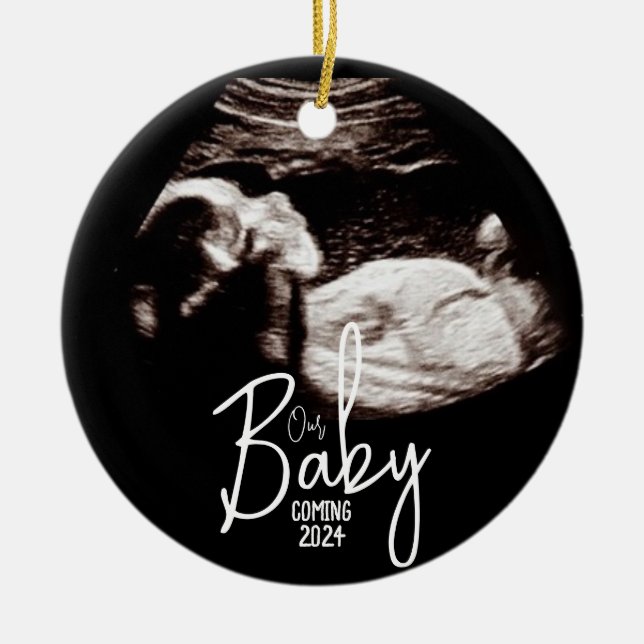 Black and White Baby Ultrasound Christmas Ceramic Ornament (Front)