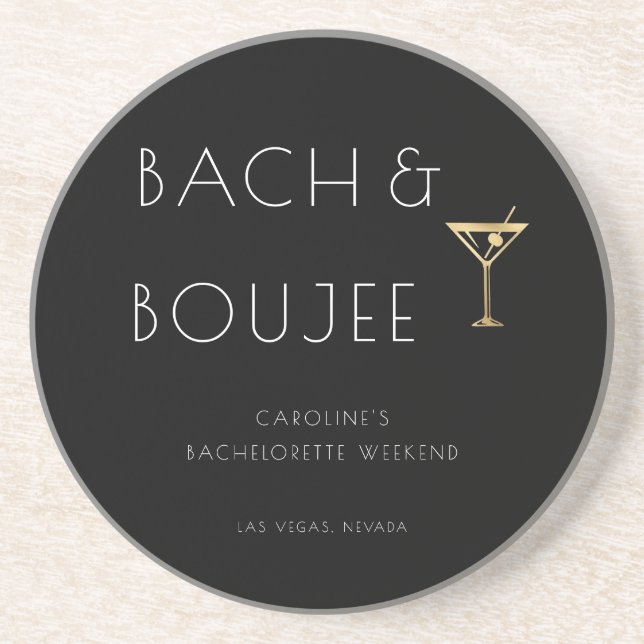 Black and White Bach and Boujee Bachelorette Party Coaster (Front)