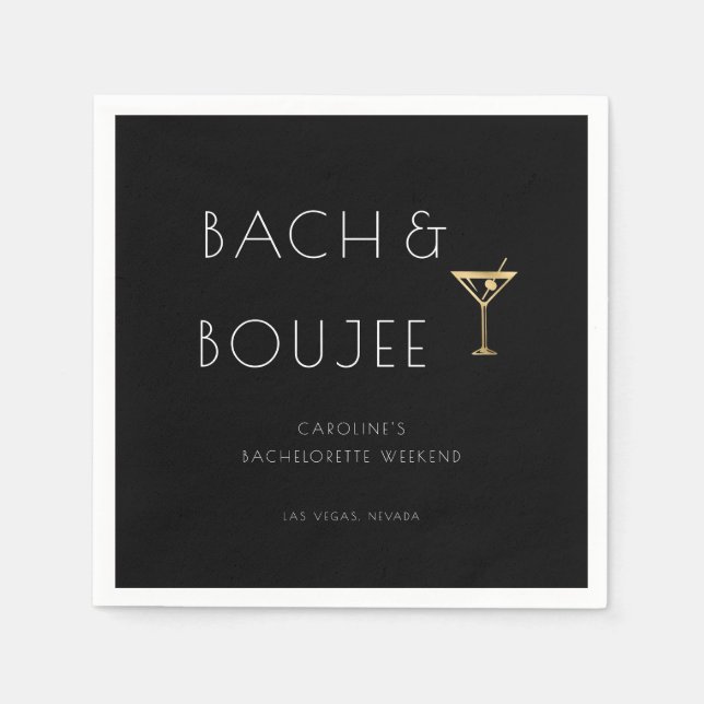 Black and White Bach and Boujee Bachelorette Party Napkins (Front)