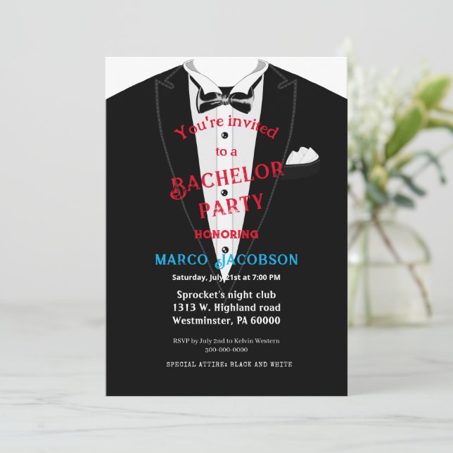 Black and white bachelor party invitation Zazzle