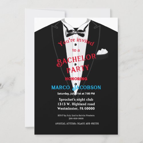 Black and white bachelor party invitation