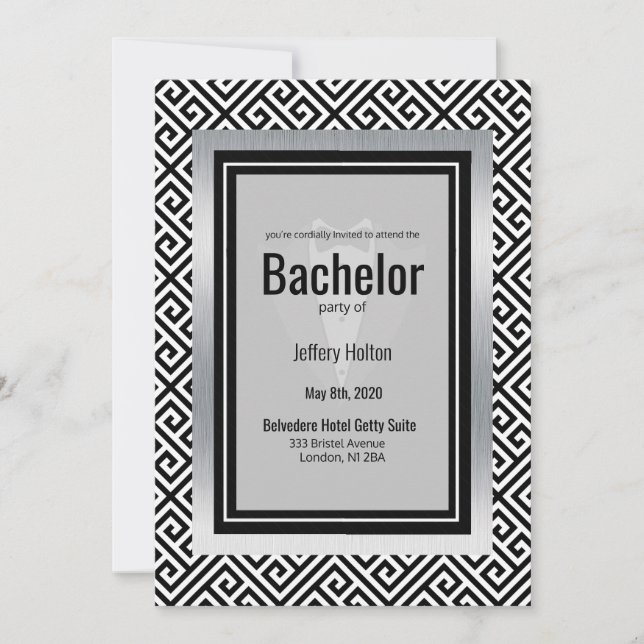 Black and white bachelor party save the date (Front)