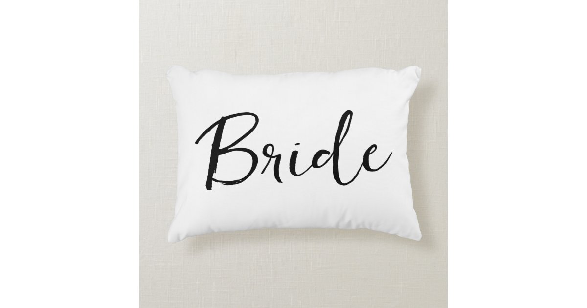 Black and White Bachelorette Bride Calligraphy Accent Pillow