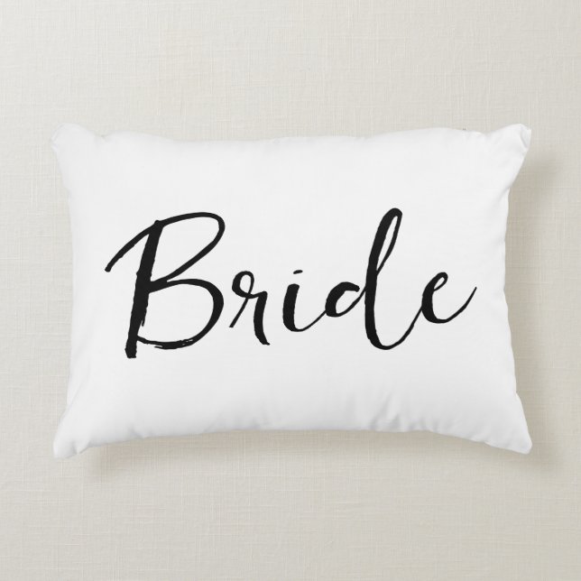 Black and White Bachelorette Bride Calligraphy Accent Pillow (Front)