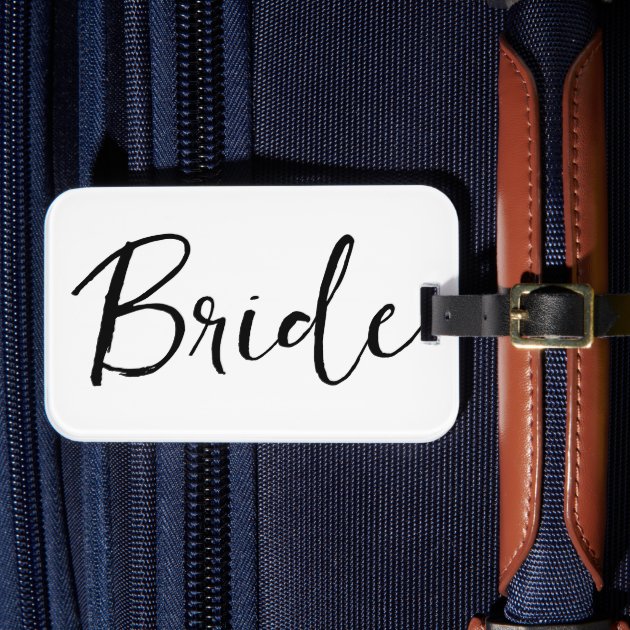 Black and White Bachelorette Bride Calligraphy Luggage Tag