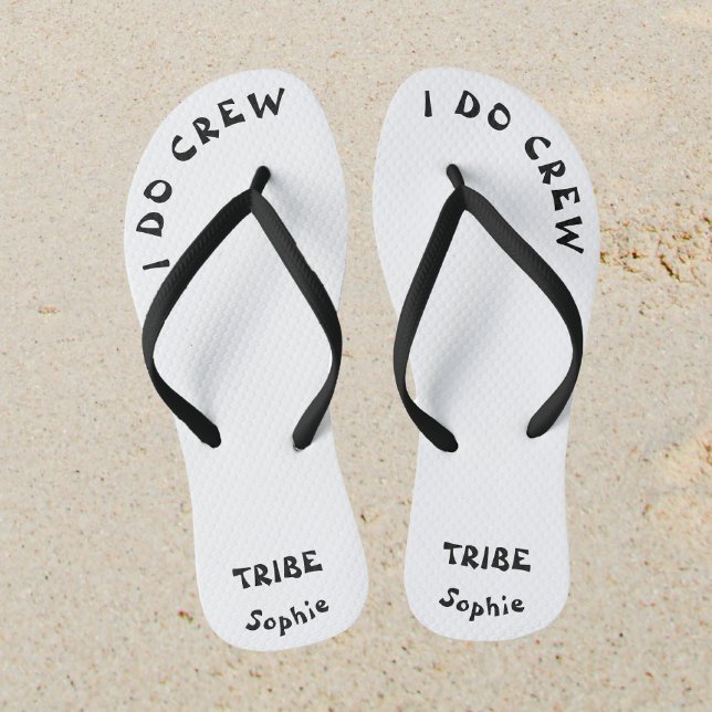 Black And White Bachelorette Bride Tribe Name Flip Flops (Sand)