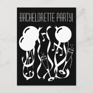 Black and white bachelorette party invite postcard