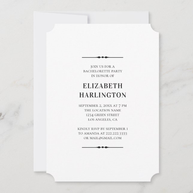 Black and white bachelorette party. Simple modern Invitation (Front)