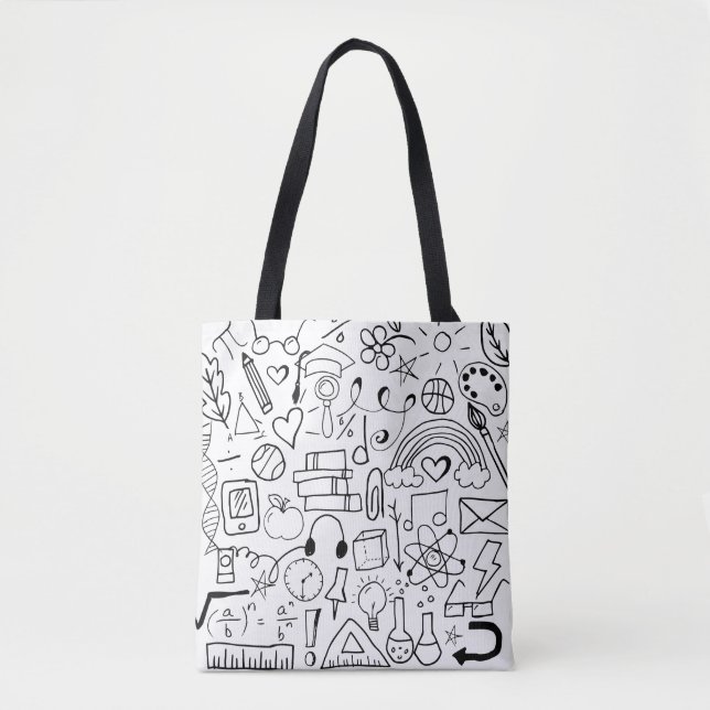 Black and White Back to School Doodle Art Book Bag (Front)