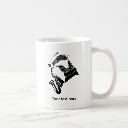 Black and White Badger Playing A Saxophone Coffee Mug