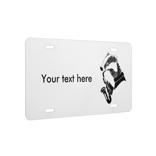 Black and White Badger Saxophone Customizable License Plate