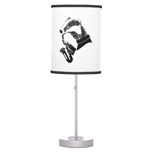 Black and White Badger Saxophone Customizable Table Lamp