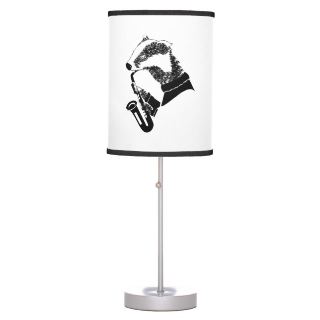 Black and White Badger Saxophone Customizable Table Lamp (Front)
