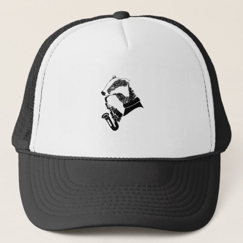 Black and White Badger Saxophone Customizable Trucker Hat