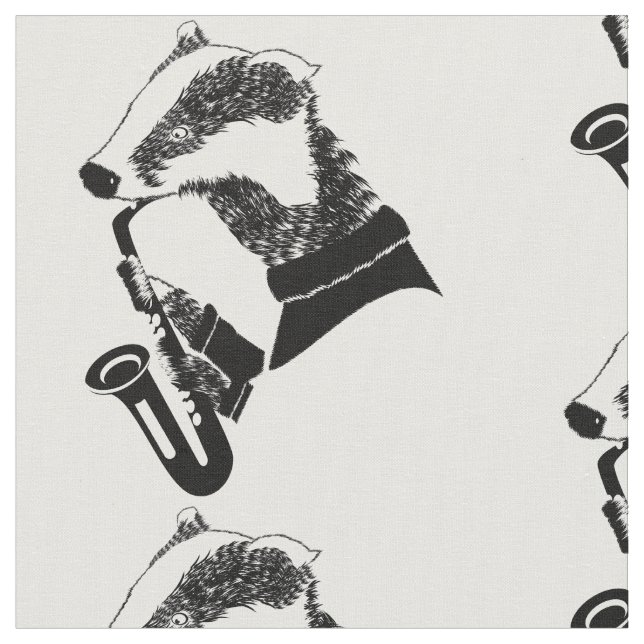 Black and White Badger Saxophone Personalized Fabric (Close Up)