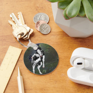 Black and White Bald Face Overo Paint Horse Keychain